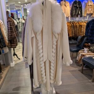 Elegant White Fur-Trimmed Coat